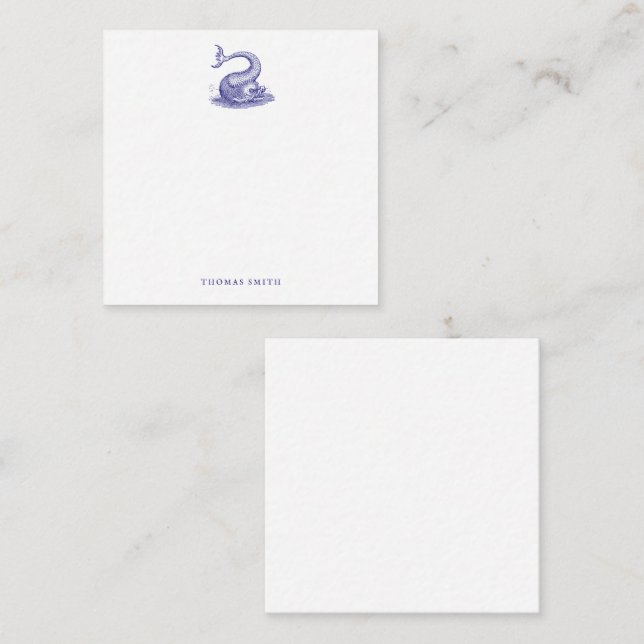 Nautical Blue White Vintage Sea Monster Fish  Card (Front/Back)