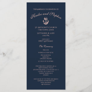 Nautical Blush and Navy Blue Wedding Program Programme