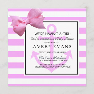 Nautical Blush Pink Anchor It's a Girl Baby Shower Invitation