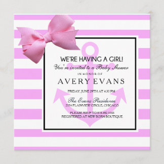 Nautical Blush Pink Anchor It's a Girl Baby Shower Invitation