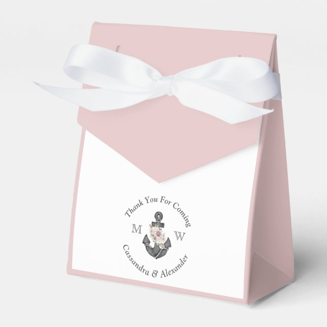 Nautical Blush Pink Floral Anchor Wedding  Favour Box (Front Side)