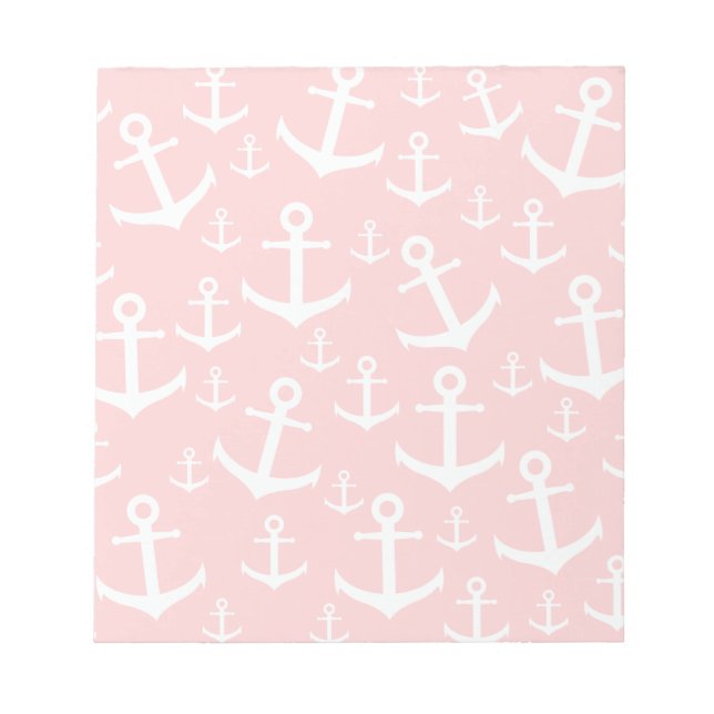 Nautical blush pink & white anchor pattern notepad (Front)