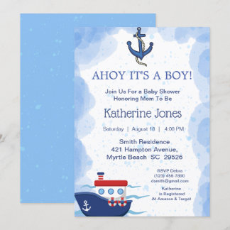 Nautical Boat Ahoy It's a Boy Baby Shower Invitation