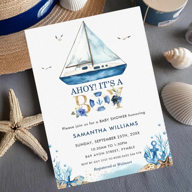 Nautical Boat Ahoy It's a Boy Baby Shower Invitation (Creator Uploaded)
