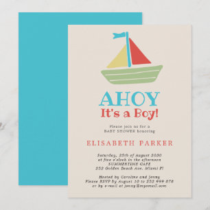 Nautical boat Ahoy Its a Boy chic baby shower Invitation
