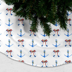 Nautical Boat Anchor and Life Ring Holiday Brushed Polyester Tree Skirt