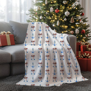 Nautical Boat Anchor and Life Ring Holiday  Sherpa Blanket