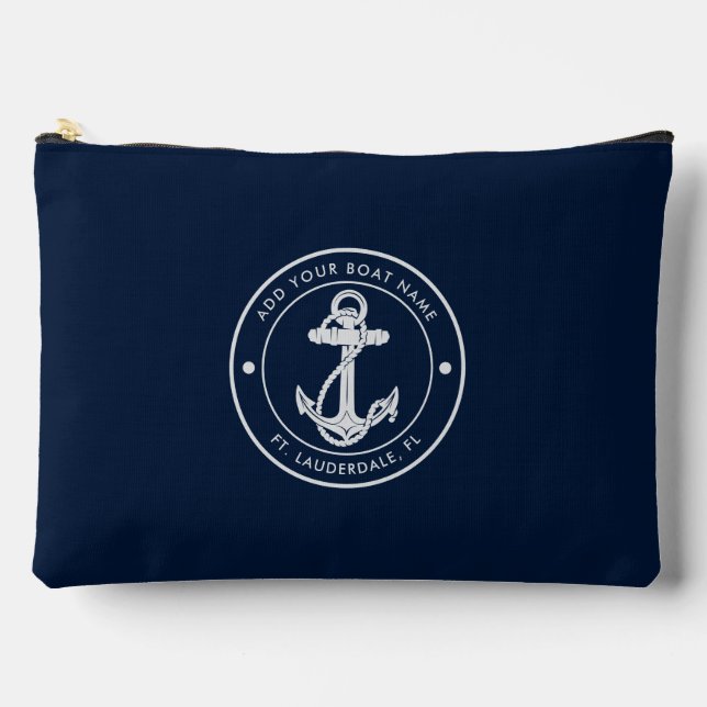 Nautical Boat Anchor and Name Custom Accessory Pouch (Front)