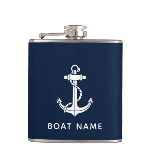 Nautical Boat Anchor and Name Custom Hip Flask