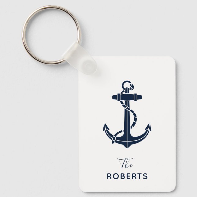 Nautical Boat Anchor and Name Script Custom Key Ring (Front)