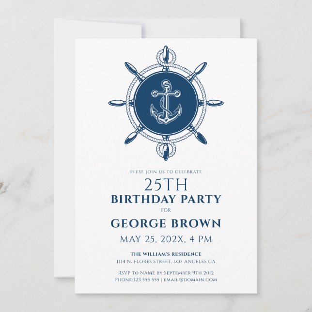 Nautical Boat Anchor and Rudder Invitation (Front)