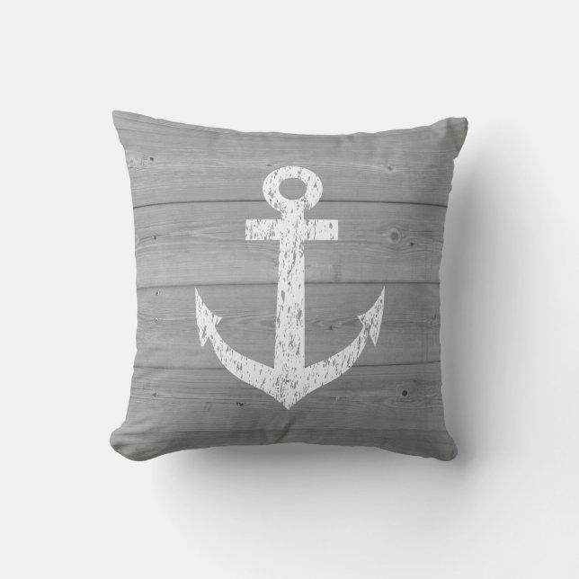 Nautical boat anchor and wood panels throw pillow (Front)