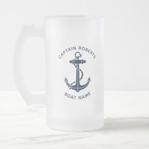 Nautical Boat Anchor Captain Custom Swag Frosted Glass Beer Mug