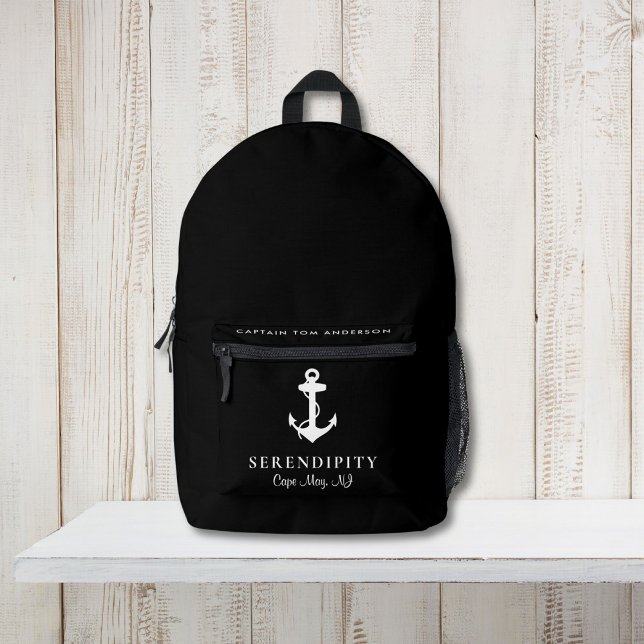 Nautical Boat Anchor Captains Black Printed Backpack (Creator Uploaded)