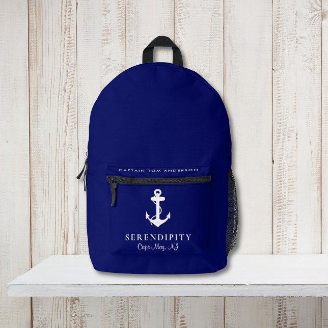 Nautical Boat Anchor Captains Navy Blue Printed Backpack (Creator Uploaded)