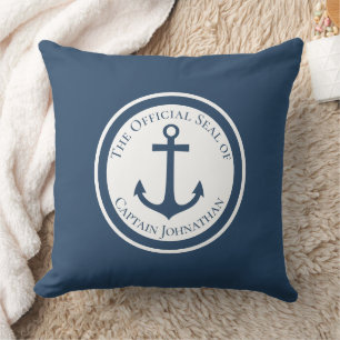 Nautical Boat Anchor Custom Captain Name Cushion