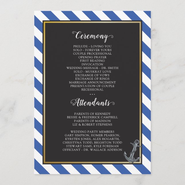 Nautical Boat Anchor Fabulous Sailing Wedding Programme (Back)