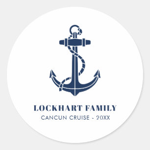 Nautical Boat Anchor Family Cruise Custom Classic Round Sticker