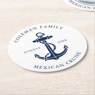 Nautical Boat Anchor Family Cruise Custom Round Paper Coaster