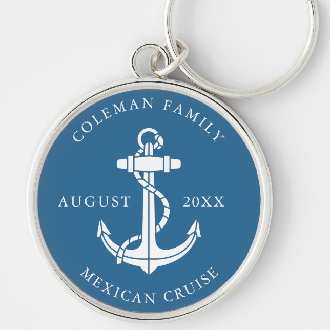 Nautical Boat Anchor Family Keepsake Custom Key Ring (Front)