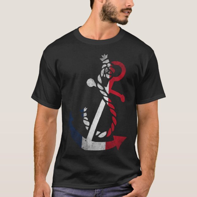 Nautical boat anchor France French Flag ocean Fish T-Shirt (Front)
