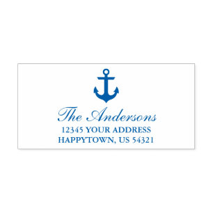 Nautical Boat Anchor Name Address Blue Self-inking Stamp