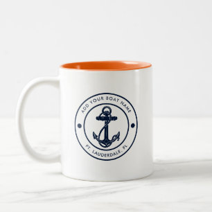 Nautical Boat Anchor Navy Blue Custom Two-Tone Coffee Mug