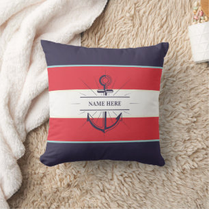 Nautical Boat Anchor Navy Blue Red White Cushion