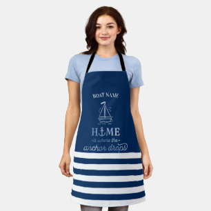 Nautical Boat Anchor Navy Blue Striped   Apron