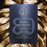 Nautical Boat Anchor Navy & Gold 80th Birthday Invitation<br><div class="desc">Nautical Navy Blue Gold Anchor 80th Birthday Party Invitations.</div>