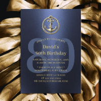 Nautical Boat Anchor Navy & Gold 80th Birthday