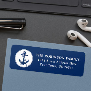 Nautical Boat Anchor & Rope Navy Blue Address