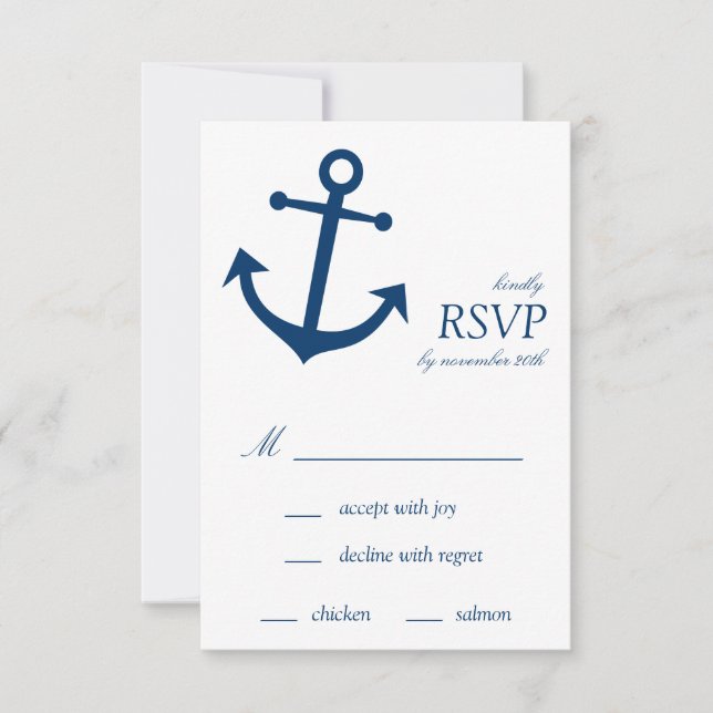 Nautical Boat Anchor RSVP Cards (Navy Blue) (Front)