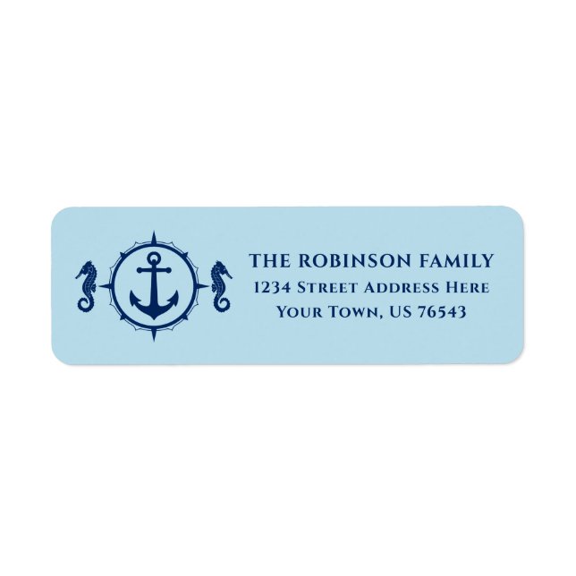 Nautical Boat Anchor Seahorse Ice Blue Address (Front)