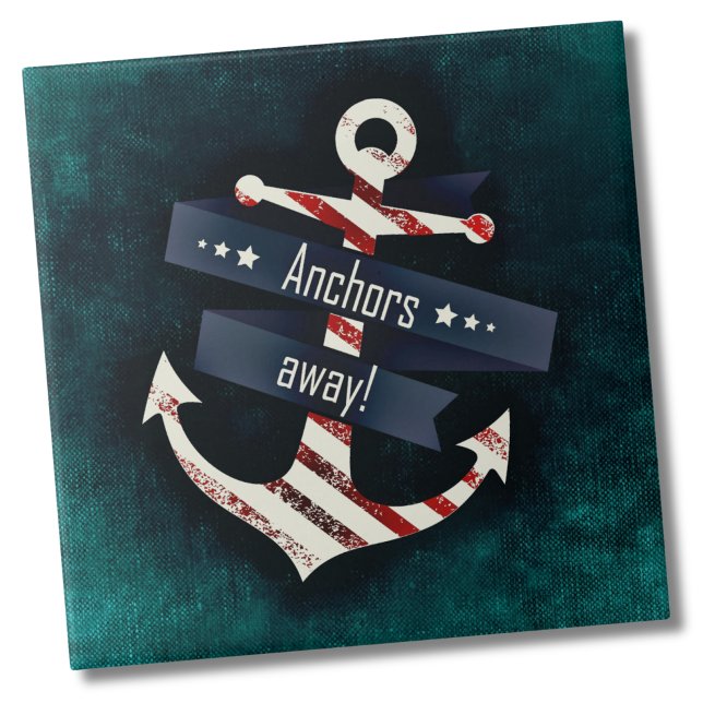 Nautical Boat Anchor Tile (Rustic Simple Blue Red Anchor Nautical Marine Ceramic Tile)