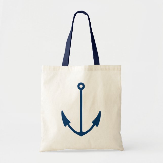 Nautical boat anchor tote bag | Navy blue handles (Front)