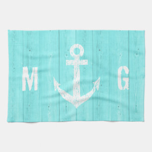 Nautical boat anchor towel   turquoise blue