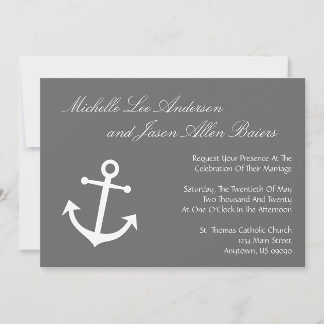 Nautical Boat Anchor Wedding Invitation (Grey) (Front)