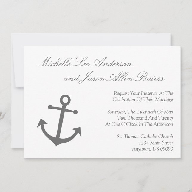 Nautical Boat Anchor Wedding Invitation (Grey) (Front)