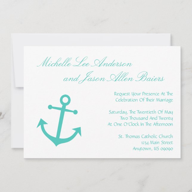 Nautical Boat Anchor Wedding Invitation (Teal) (Front)