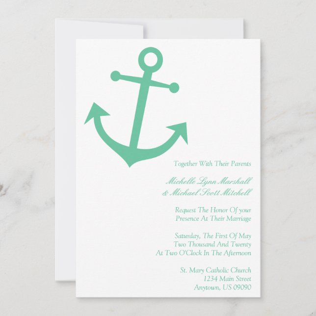 Nautical Boat Anchor Wedding Invitations (Mint) (Front)