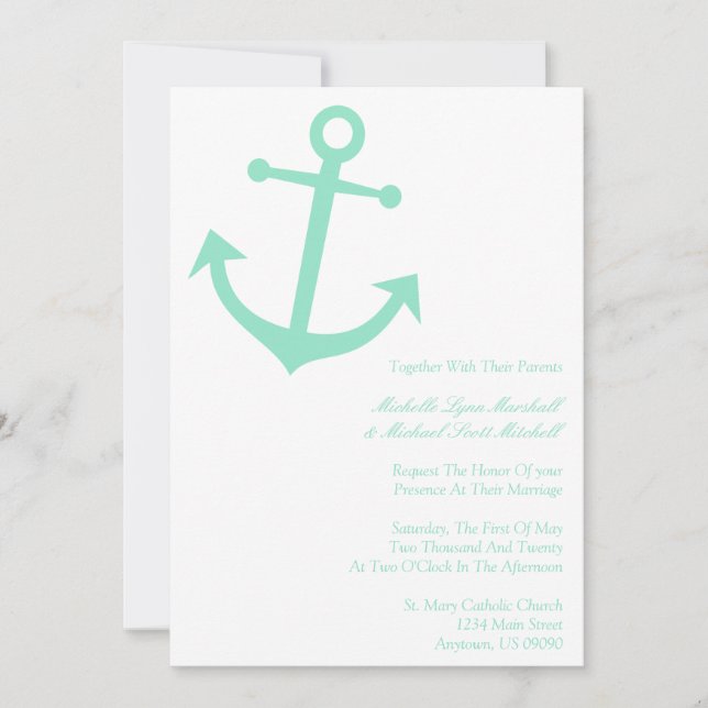 Nautical Boat Anchor Wedding Invites (Pale Green) (Front)