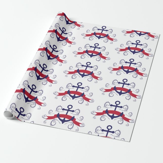 Nautical boat anchor with elegant swirls pattern wrapping paper (Unrolled)