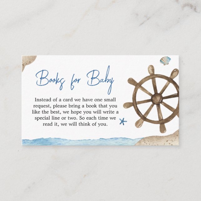 Nautical Boat Baby Shower Books for Baby Enclosure Card (Front)