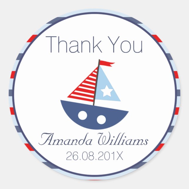 Nautical Boat Baby Shower Favour Sticker (Front)