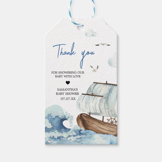 Nautical Boat Baby Shower Favour Tags (Front)