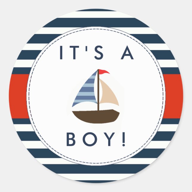 Nautical Boat Baby Shower Stickers - It's A Boy! (Front)