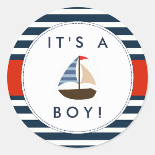 Nautical Boat Baby Shower Stickers - It's A Boy!
