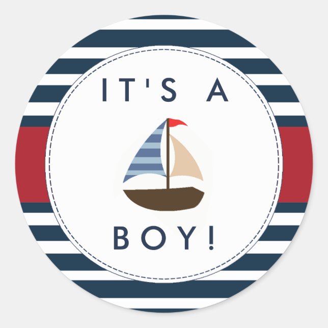 Nautical Boat Baby Shower Stickers - It's A Boy! (Front)