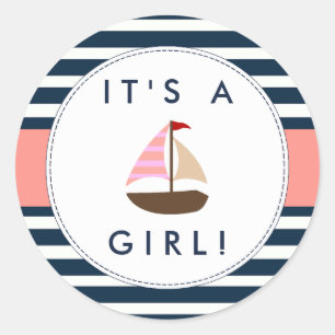 Nautical Boat Baby Shower Stickers - It's A Girl!